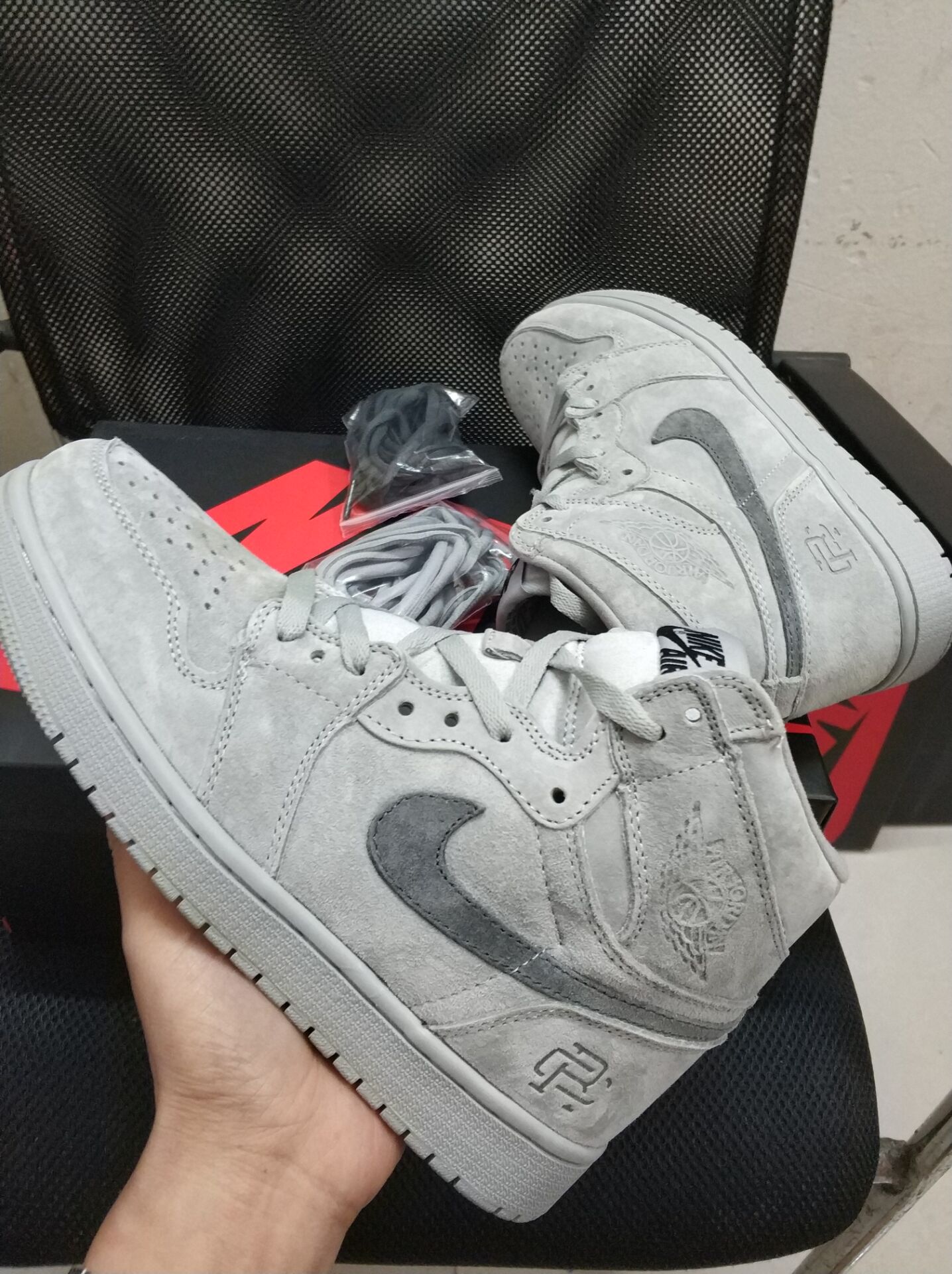 Women New Air Jordan 1 Champion Grey Shoes - Click Image to Close